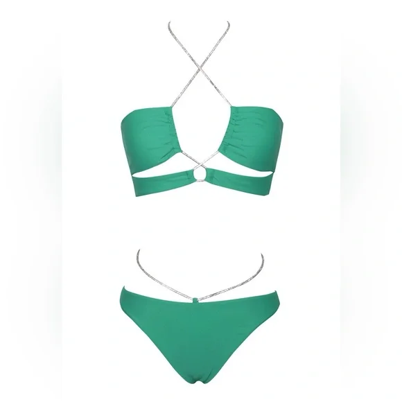 Miss Circle Danica Crystal Tie Bikini - Green - Crystal Top/Bottom - Size M NWT! - Picture 2 of 7